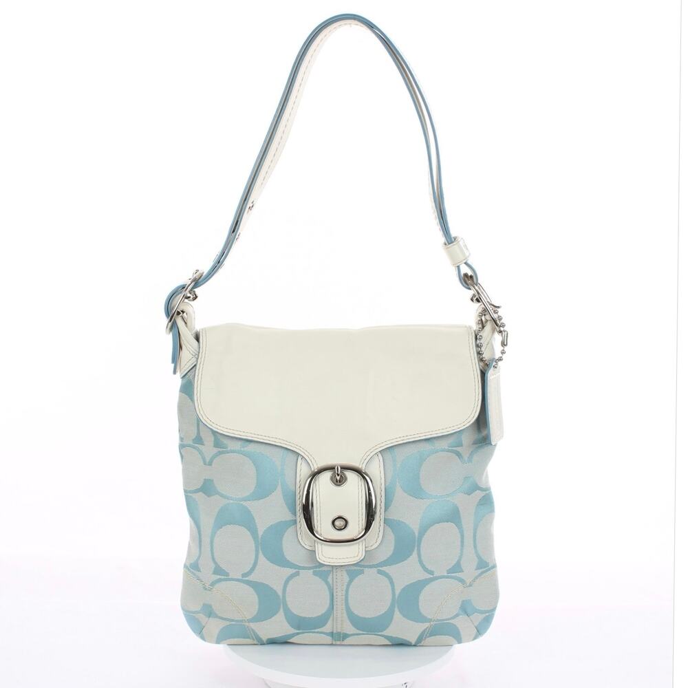 Coach Vintage Y2K Blue Signature Buckle Flap Hobo Bag – F13360